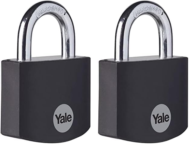 Yale - YE3B/38/119/1/BK Standard Security 38mm Aluminium Padlock - Black - Open Hardened Steel Shackle - 3 Keys (Pack of 2)