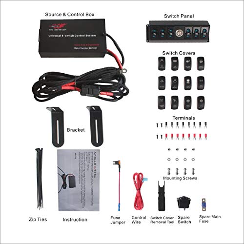 Voswitch Universal 6-Switch Pod/Panel in Blue Backlight with Control and Relay Box Fits Truck,UTV, Jeep and Boat(Comes with 12 Switch Covers)