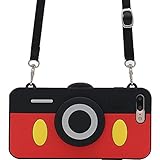 iPhone 7 Plus Case, iPhone 8 Plus Case, MC Fashion Cute 3D Mickey Mouse Camera Design Case with Adjustable Neck Strap, Shockproof and Protective Soft Silicone Phone Cover for Apple iPhone 7/8 Plus