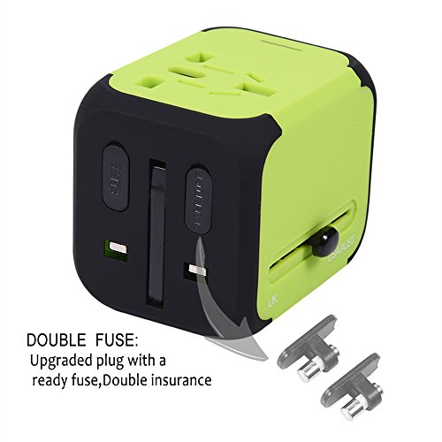 Maxracy International Travel Power Adapter with 2.4A Dual USB Charger and Built-in Spare Fuse Universal AC Wall Outlet Plugs All-in-One for UK, US, AU, Europe & Asia (Green) - Thumbnail 5