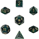 Polyhedral 7-Die Scarab Chessex Dice Set - Jade with Gold CHX-27415