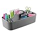 mDesign Large Plastic Divided Office Storage Organizer Caddy Tote with Handle for Cabinet, Desk, Workspace - Holds Desktop Supplies, Pens, Pencils, Markers, Staplers - Lumiere Collection - Dark Gray