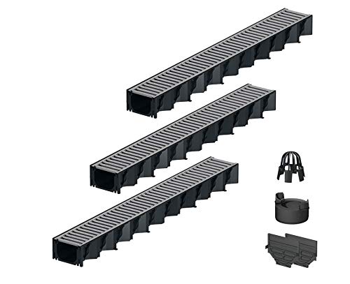 3x1m ACO Hexaline 2.0 Entwässerungsrinne Stegrost Stahl verzinkt Ablauf vertikal Bodenrinne Terrassenrinne