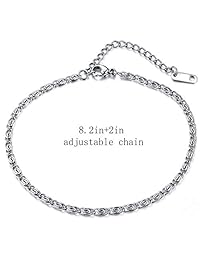 Hoduar Tobillera de acero inoxidable, dos tonos, pulseras de tobillo con cuentas ajustables, juego de 3 piezas [8.2 pulgadas + 2 pulgadas] regalo para mujeres