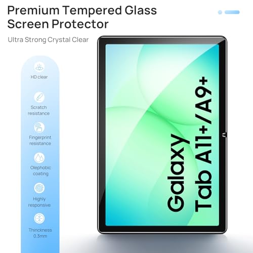 Gerutek 2 Pieces Screen Protector for Samsung Galaxy Tab A11 Plus / A11+ / A9 Plus / A9+ 11 Inch 2025/2023 Tempered Glass [Ultra Clear] [9H Hardness] [Anti-Scratch]