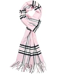 Achillea Scottish Tartan Plaid Cashmere Feel Winter Warm Scarf Unisex (Pink Plaid)