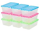 DecorRack Clear Plastic Storage Containers, Shoe Boxes, Stackable, Also Perfect for Toy Storage or as Cat and Dog Food Container, Assorted Colors (9 Pack)