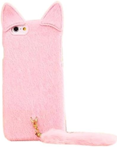 Amstreak iPhone 6 / 6S 4.7 Case Cute 3D Cat Ear Shaped Fluffy Plush Fur Soft TPU with Fur Tail