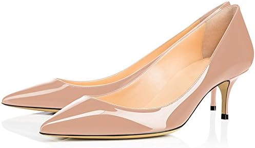 Hecater Pumps Shoes, Womens Classic Slip On Pointed Toe Low Kitten Heel Wedding Dress Shoe