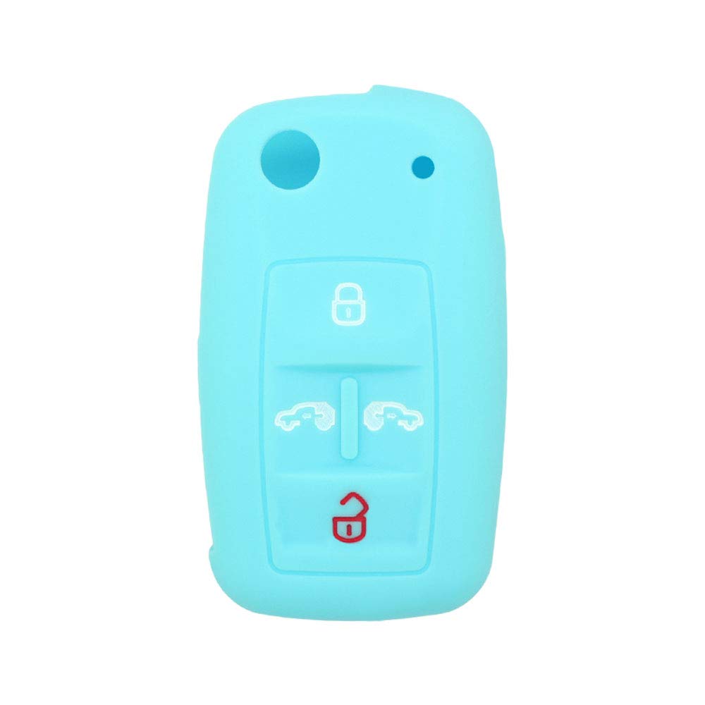 BROVACS Silicone Cover Protector Case Holder Skin Jacket Compatible with VOLKSWAGEN Multivan Sharan Caravelle Transporter Caddy SEAT Alhambra 4 Button Flip Remote Key Fob CV9808 Light Blue
