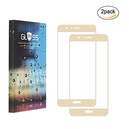 [2 Pack]Huawei honor 8 Screen Protector ,Tempered Glass,Crystal Clear, [Full Coverage]Colored Edge,3D Full Curved Edge,No Bubble,Tempered Glass Protector for Huawei honor 8 (gold)