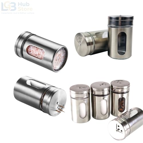 Kit 6 Porta Temperos Inoxdável com Vidro 120ml Tampa Giratória 3 Níveis Hermético Saleiro Pimenteiro Paliteiro Porta Condimentos para Cozinha e Churrasco