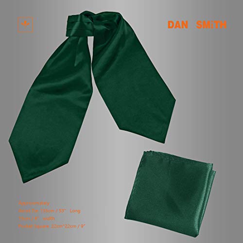 Green Cravat Tie For Men Ascot Pocket Square 53" Satin Solid Extra Long Self Smart Ascot Scarf Pocket Square Dan Smith C.C.AQ.H.015 Dark Green