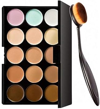 Spanking Beauty 15 Colors Contour Face Cream Makeup Concealer Palette + Oval Make up Brush