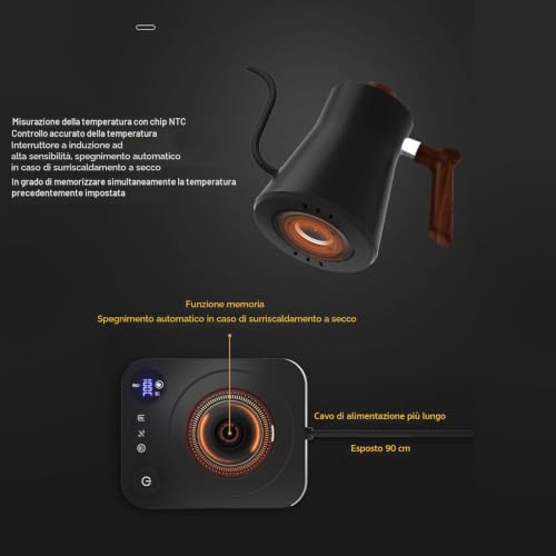 Electric Kettle Gooseneck Temperature Control, Electric Pouring Kettle for Coffee and Tea with LCD Screen Timer, Powerful and Fast Kettle, Kettle for