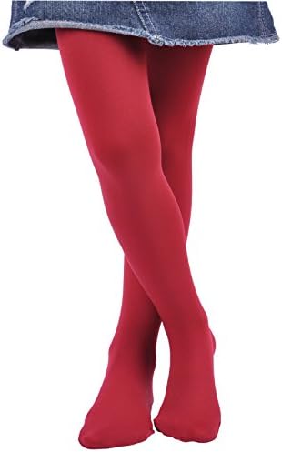Innabella Girls Microfiber Soft Opaque Solid Colored Footed Tights (11-13, Burgundy)