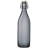 Bormioli Rocco Giara Glass Bottle with Airtight Clamp Lid, 33.75 oz - BPA-Free Bottle for Infused Drinks, Juices, Dressings, Decorative Glass Storage, Leakproof Glassware - Made in Italy (Gray)