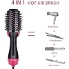 Hair Dryer Brush, Hot Air Brush, 4-in-1 Negative Ionic Hair Blow Dryer Brush for All Hair Types, Multifunctional Hot Air…