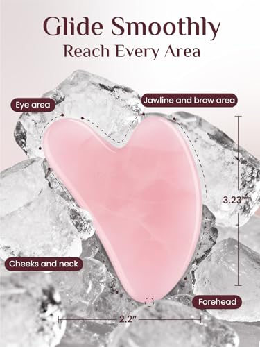 Rena Chris 100% Natural Rose Quartz Gua Sha Stone, Face Guasha Tool for Jawline Sculpting and Puffiness Reducing, Gua Sha Massage Tool Suitable for Daily Skin Care Routine (Pink)