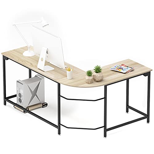 Teraves Modern LShaped Desk Corner Computer Desk Home Office Study Workstation Wood & Steel PC