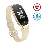 ZKCREATION Fitness Tracker for Women Activity Watch and Heart Rate Monitor IP67 Waterproof Smart Bracelet with Sleep Monitor Pedometer Calorie Compatible with Android and iOS（Gold）