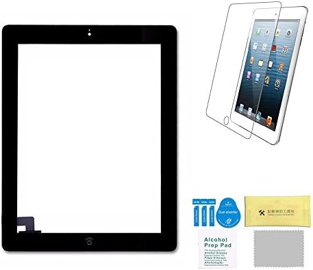 Wonsain For iPad 2 Digitizer Touch Screen Front Glass Assembly - Includes Home Button + Camera Holder + PreInstalled Adhesive + Tempered Glass (Black)