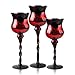 Tulip Hurricane Candle Holders Set of 3, Mercury Red Ombre Crackle Glass Twisted Long Stem for Holiday Centerpiece & Home Decor