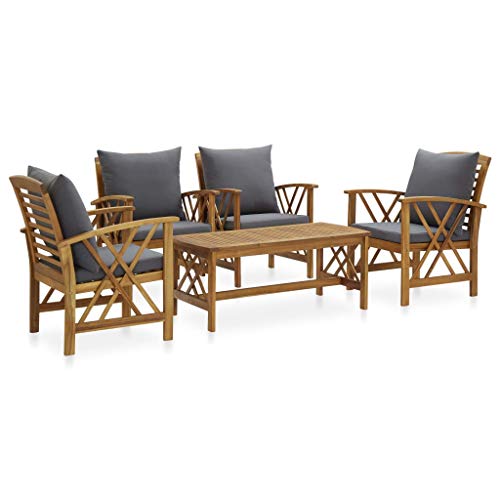 vidaXL Akazienholz Massiv Gartenmöbel 5-TLG. mit Auflagen Gartenstuhl Gartenset Sitzmöbel Sitzgruppe Lounge Gartengarnitur Stuhl Tisch Beistelltisch