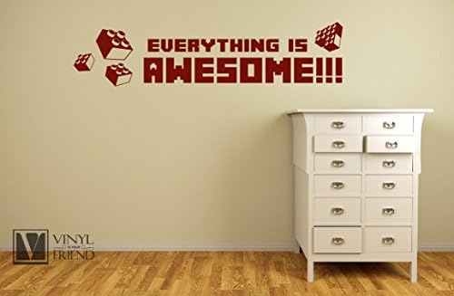 Everything is awesome wall decor vinyl lettering decal for geeks, nerds and kids bedroom lego block theme 2284 (XSmall - 15” x 3.5”, Black Glossy)