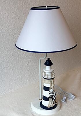 Leuchtturm Lampe 55cm Holz Textil Tischlampe Stehlampe Strand