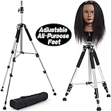 Premium Aluminum Tripod Wig Stand, Klvied Adjustable Mannequin Head Stand, Heavy Duty Canvas Wig Head Stand for Professional Hairdressing, Cosmetology Training With Travel Bag, Silver