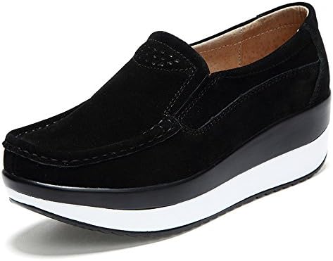 Women's Soft Toning Rocker Sole Shoes Suede Shape UPS Sneakers (US 8, Black)
