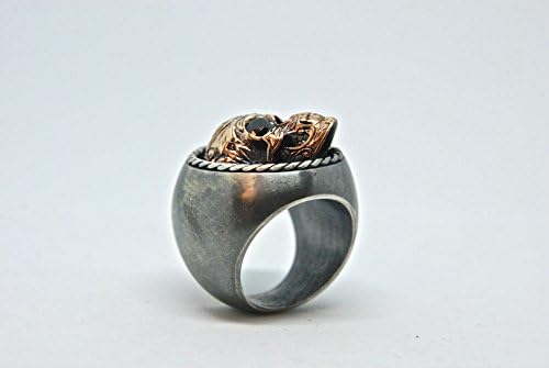 Sterling Silver Skull Men Ring, Special Design for You, 100% Handmade,Bronze skull, Onyx eyes
