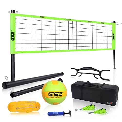 GSE Games & Sports Expert Outdoor Yard Sports Net Game Set for Backyards, Parks, Beach, Lawn. Volleyball Set, Badminton Set OR Volleyball & Badminton Combo Set Available