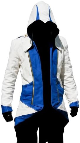 C2MOON Assassin's Creed 3 Connor Kenway Hoodie Jacket Costume /Cosplay(Male-XLarge, White/Blue)