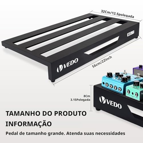 VEDO Pedalboard para guitarra, liga de alumínio, 1,2 kg, pedalboard leve para efeitos, 56 cm x 32 cm com bolsa de transporte, velcro, abraçadeiras, tamanho padrão de 56 cm (inclinado).