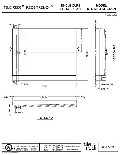 Tile Redi USA T4860L-SCDNBVZ Redi Trench Shower Pan 60" W x 48" D Brushed Nickel - Thumbnail 6