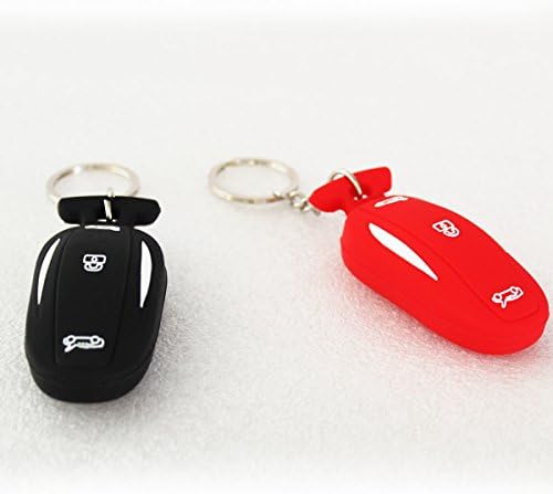SUMK Silicone Key Fob Cover Automotive Key Case Key Chains for the Tesla Model X P90d(Black Red 2 of Set)
