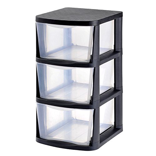 Muscle Rack PDT3 3 Drawer Tower, Black Frame with Clear Drawers