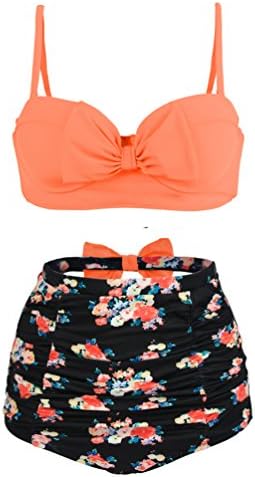 Lemiu Women's Floarl High Waist Vintage Two Piece Printed Bikini Set Swimsuit Swimwear
