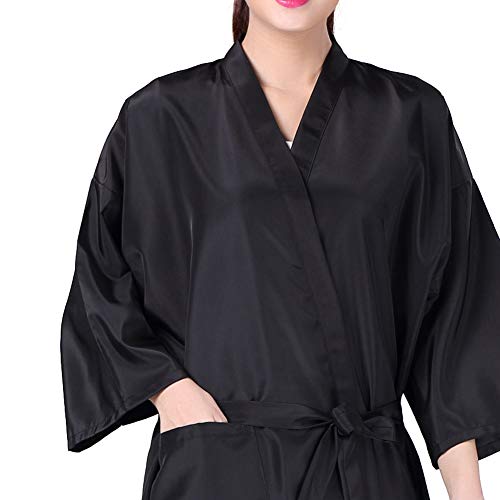 Colorfulife Salon Client Gown Robe Floral Printing Smock Kimono Hairdressing Cape Dress Beauty SPA Hotel Barber Guest Clothes Night-gown Wrap A008 (Black) - Thumbnail 6