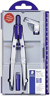 Noris Club 550 01 Zirkel, Schulzirkel mit Schnellverstellung, Set mit Universaladapter und Ersatzminen, exakt und präzise, stabiles Etui mit Klappdeckel, silber/blau