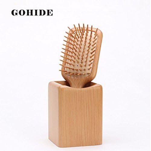 GOHIDE 1pc Natural Wood Hair Brush Professional Wood Paddle Pin Hair Brush Cushion Massage Hair Comb Brush Heath Square Shape(Wood Needle Top)&amp; Box Holder-Length 20.0cm,Width 6.2cm,Height 4.4cm(M) XZX