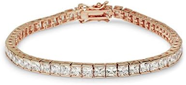 Silverline Jewelry Bridal Style Princess Cut Cubic Zirconia Tennis Bracelet for Women 7.25inch Assorted Colors