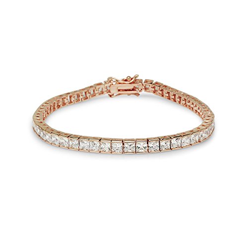 Silverline Jewelry Bridal Style Princess Cut Cubic Zirconia Tennis Bracelet for Women 7.25inch Assorted Colors