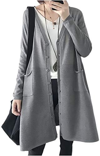 Mueluse Women’s Loose Mid-Length Cardigan, Sweater, V-Neck, Jacket, Outerwear, Spring, Autumn, Winter