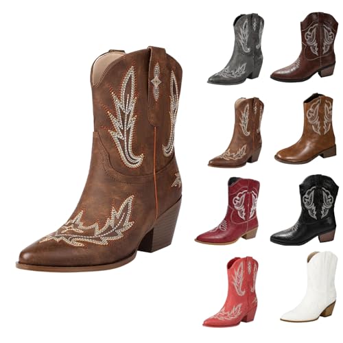 White Cowboy Boots,Wide Fit Cowgirl Ankle Boot Ladies Cowboy Shoes Block Heel Pu Leather Country Riding Western Wedding Shoes Black Boots