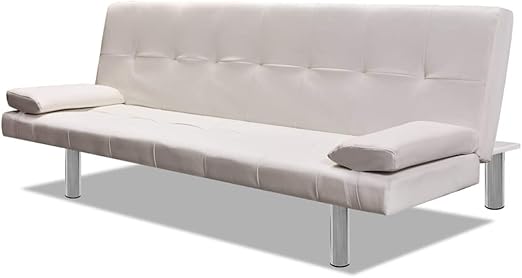vidaxl sofa cama reclinable con 2 cojines madera cuero sintetico blanco crema