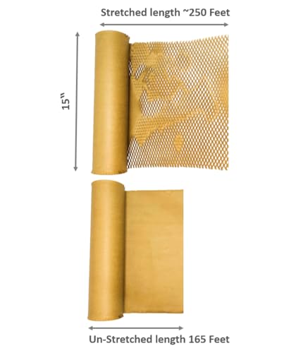 ecobee Think Green Eco-friendly Bubble wrap | HoneyComb paper for protective packaging with cushioning | wrapping fragile items, gifts & supplies | 15" x 165 feet (Usable 250 feet)), HC-BR-15