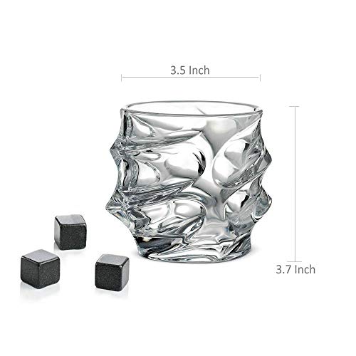Whiskey Glass Set of 4 Rocks Style,TOPLANET Crystal Lead Free Old Fashioned Whiskey Glasses Tumbler with 4 Coaster, Whiskey Cup Set Drink for Gift Bar Party Bourbon Scotch Vodka- 11 OZ Capacity